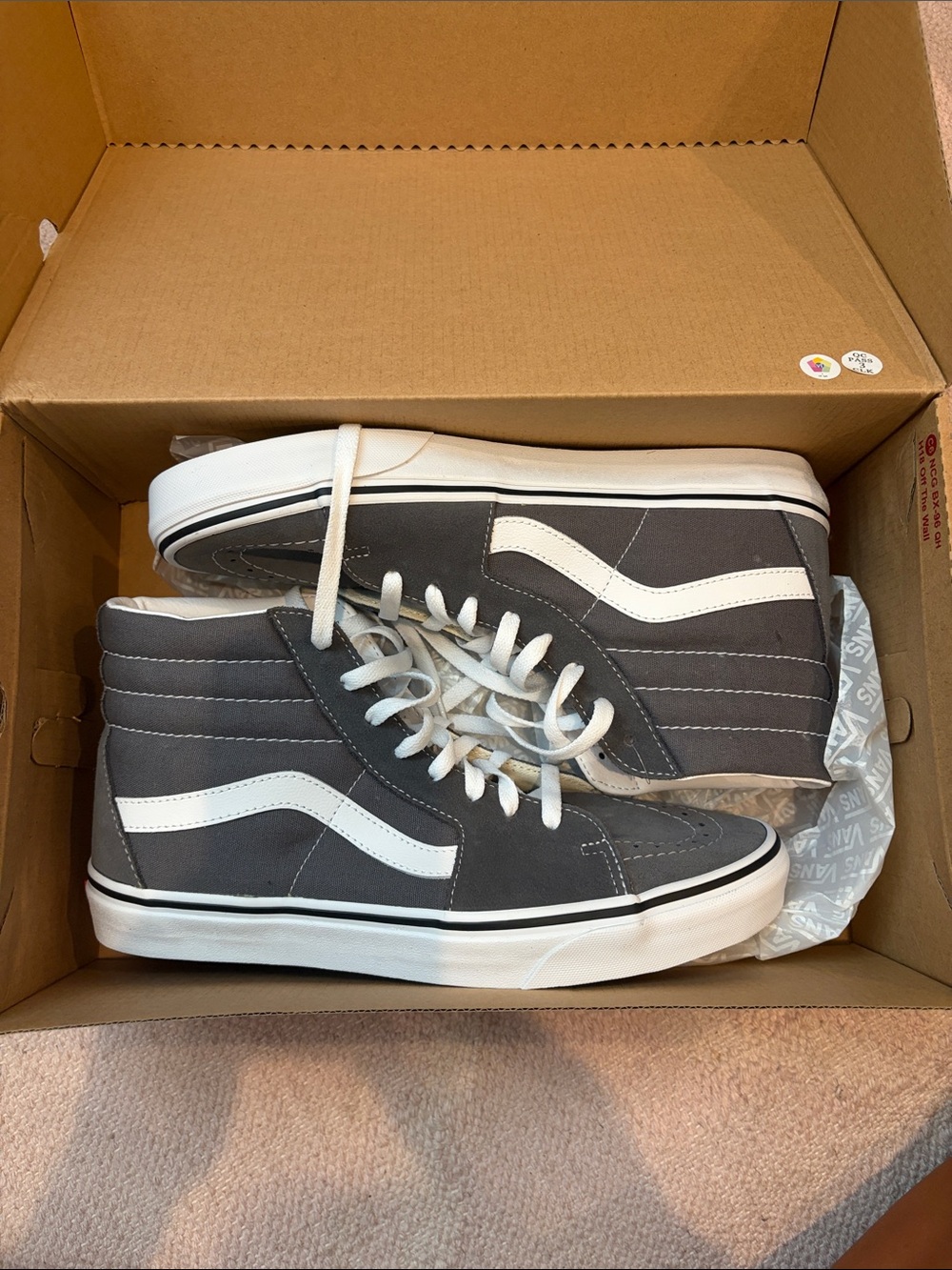 Vans High-Top Skate Sneakers in Gray and White